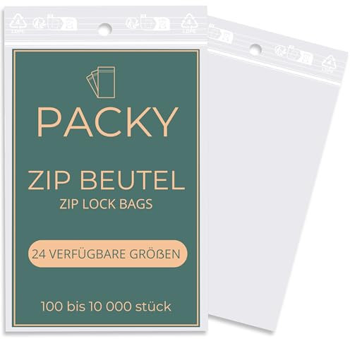 PACKY - Bolsas Zip - Bolsas Autocierre - 24 Tamaños Disponibles - 100 a 10000 Piezas - Bolsas Plastico Autocierre - Bolsas con Cierre Zip Alimentos - Pequeñas y Grandes - 7x10 cm Lote de 100