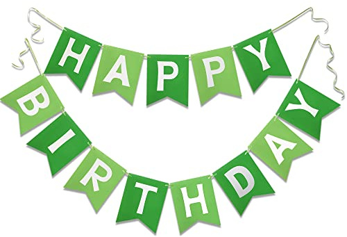 Green Happy Birthday Banner Greenery Theme Party Bunting Supplies Signs for Birthday Garland Nursery Hanging Decoration 13pcs