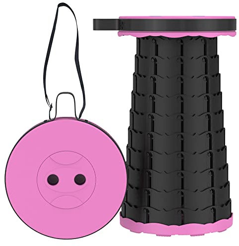 XVBVS Einziehbarer Campinghocker, Tragbarer Teleskophocker, Leichter Klapphocker, Stabiler Zusammenklappbarer Hocker für Erwachsene und Kinder im Innen- und Außenbereich- Pink