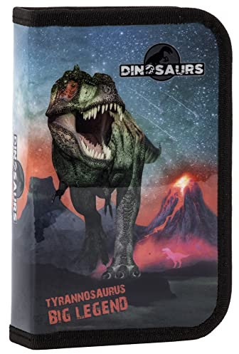Derform Dino Dinosaurier T-Rex Tyranussaurus Rex, Federtasche Federmappe, 24 TLG. gefüllt (17) für Kinder Jungen Mädchen, schwarz/rot, 21 x 12 x 4 cm