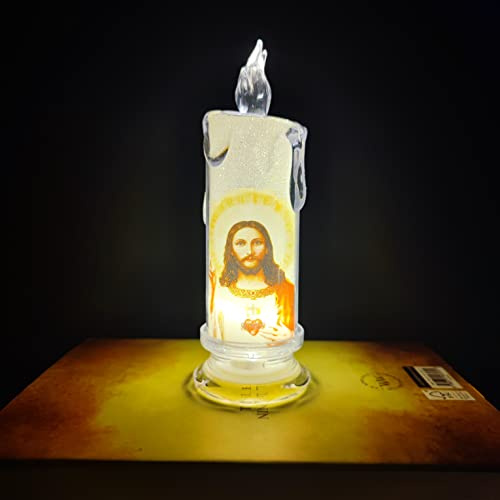 HAIDOLIANG 2 velas LED sin llama de oración (diámetro: 2.5 x 7 pulgadas), decoración de religiones de Jesús Santos, velas devocionales, velas votivas LED pilar, velas que funcionan con pilas para