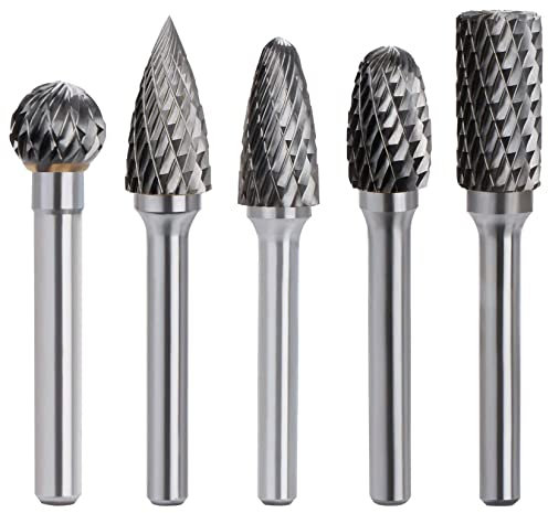 BIGP 5 Stück Hartmetall Frässtifte Set, Hartmetallfräser mit Doppelschnitt, 6mm Schaft Hartmetall Rotary Frässet Frässtifte für Holz Gravieren, Schleifen, Schnitzen, Metallpolieren, Bohren