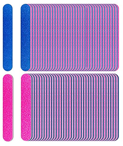 100 Piezas Limas de Uñas Profesionales,Desechables Tableros de Esmeril de Doble Cara Herramientas de Manicura,para el hogar o herramientas profesionales de manicura (azul y rosa)