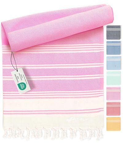 Fit-Flip Hamamtuch aus 100% Baumwolle saugfähig und schnelltrocknend | Rose, 100x200cm Diamond, türkisches Saunatuch, Strandtuch, Duschtuch, Badetuch, Yogatuch
