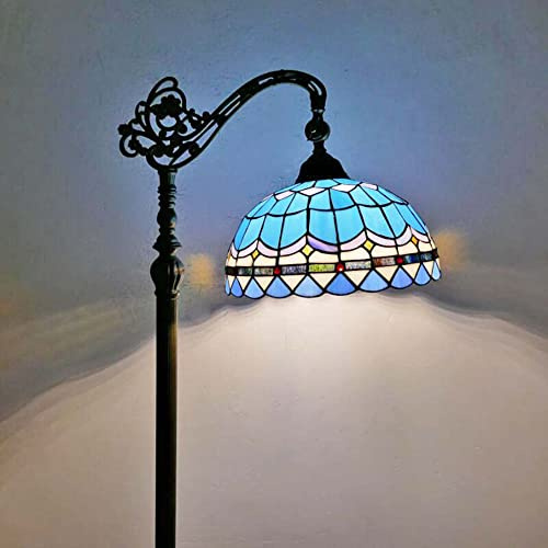 MOLOURK Vintage Wohnzimmer Stehleuchte Mit Fußschalter Stehlampe Buntglas Leselampe Retro Harzbasis E27 Büro Standleuchte verstellbare Lampenschirm H165CM