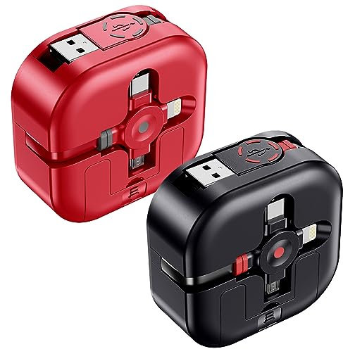 ASICEN Multi Charger Cable, 3 in 1 Retractable Phone Charger[1.2M 4.5A], USB Multi Charging Cable with Lightning/Type C/Micro USB for iPhone 16/15/14/13/12/Galaxy/Huawei/PS/LG/Tablets-2Pack