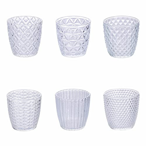 Set 6 bicchieri 380 ml in vetro, superficie lavorata a rilievo, Geometrie Clear