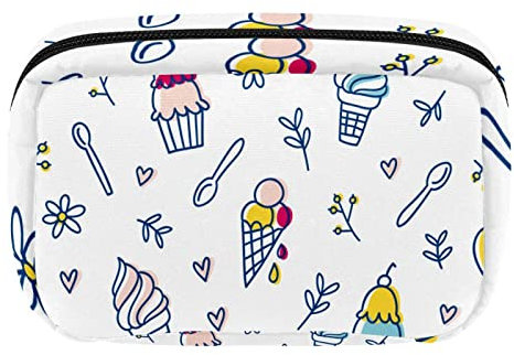 Trousse de maquillage pour femme - Petite trousse de maquillage de voyage - Fermeture éclair - Cuillère à crème glacée, multicolore, 17.5x7x10.5cm/6.9x4.1x2.8in