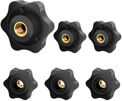 Jeboler 6Pcs M8 Star Clamping Nuts, Handle Nuts Diameter 32mm Knobs Grip Plastic Star Nut, Handle Wing Nut Thumb Bolts Thread For Machines And Furniture, Machine Tools, Fitness Equipment