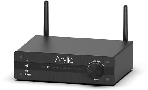 Arylic BP50 Bluetooth 5.2 aptX Musikempfänger für Heimstereoanlagen mit HDMI ARC, Phonoeingang und Free App. Bluetooth Audioadapter mit DAC, RCA-Ausgänge für AV-Receiver oder Stereo-Vorverstärker.