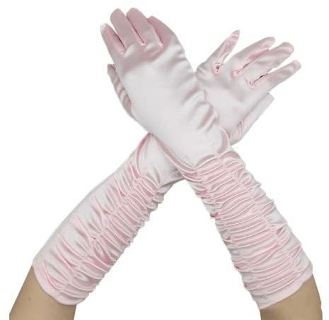 Wambere Damen Lange Handschuhe Satinhandschuhe Classic Fest Party Hochzeit Braut Handschuhe Opernhandschuhe Elastisch Erwachsene Größe bis Handgelenk Länge,Rosa