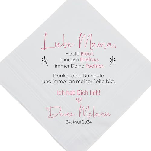 Stofftaschentaschentuch für die Freudentränen am Hochzeitstag | Für Brautpapa und Brautmama | Braut, Ehefrau, Tochter | Handveredelt von ManufakturZauber