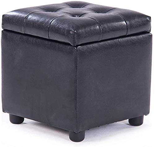 SePKUs Fußhocker, gepolsterter Cube Pouf Ottoman, Pouf Fußhocker aus massivem Holz, quadratisch, für Wohnzimmer, Couchtisch, kleine Bank (schwarz, 35 x 35 x 35 cm)