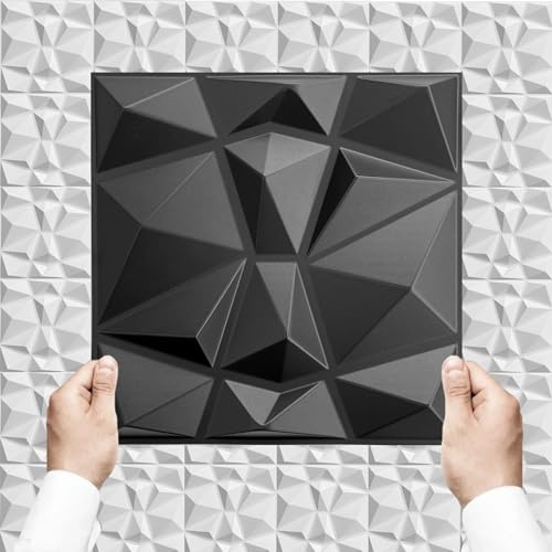 30x30cm 3D Paneele PVC Kunststoffpaneele Wandpaneele Gaming Zimmer Wand Decke 3D Optik PVC 3D Platten 30 Stück - 2,7m² Schwarz D094-1