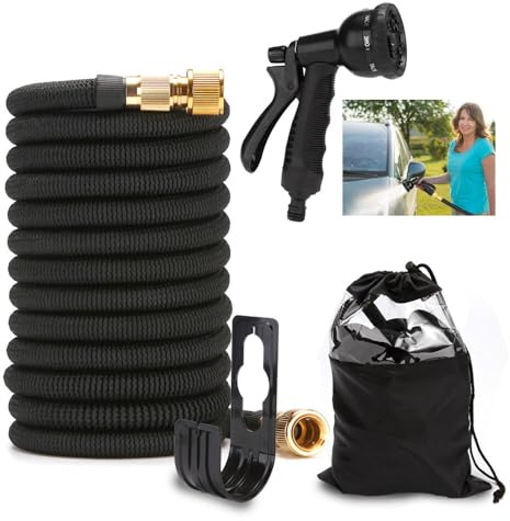 XPJBKC Tuyau Arrosage Extensible, 15m/50ft Tuyau d'arrosage Flexible avec 8 Modèle d'arrosage, Tuyaux d'arrosage avec Connecteurs en Laiton Massif, Tuyau Extensible pour l'irrigation et le Jardinage