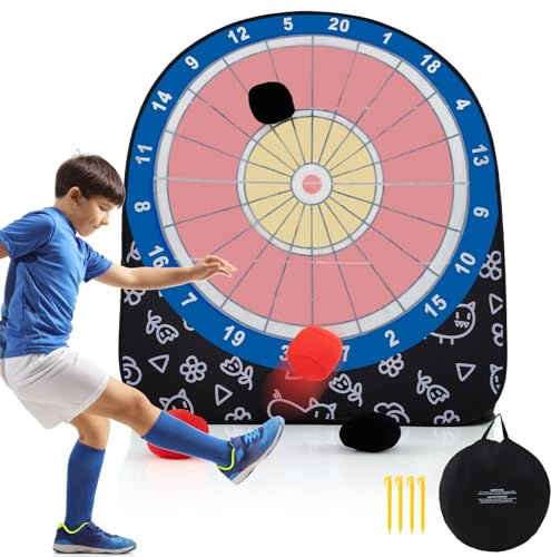 COSTWAY Großes Dartboard für Kinder, Dart Wurfspiel Set mit 4 Kickbällen & Tragetasche, Fußballdart für Garten, Familienspiel für Erwachsene und Kinder ab 6