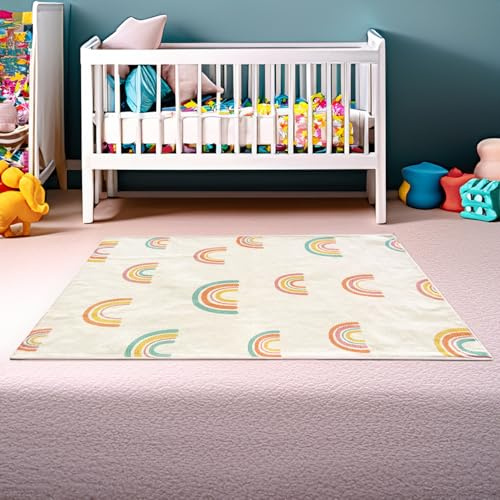 La Maison 100% Cotton Kids Play Mat, Tufted Soft Smooth Anti-Slip Toddlers Nursery Rug, Indoor Room Floor Carpet Decor (Rainbow)