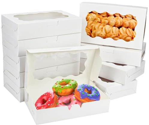 YankMooM 15Pack Cake Boxes with Window,17.8x11x4cm White Bakery Boxes with Display Cookie Packing Boxes for Cakes,Donuts,Muffins,Macaroon and Gift Packing