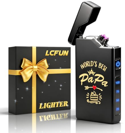 LcFun Vatertagsgeschenk für Papa Feuerzeug Elektrisch, Geschenk Vatertag, Lichtbogen Feuerzeug USB Aufladbar, Elektrisches Plasma Feuerzeuge, Personalisierte Geschenke für Männer (Schwarz Gift)
