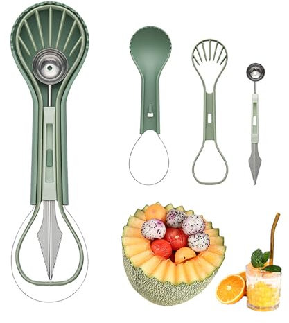 Scavino per melone 6 in 1, forme per frutta, anguria, paletta per frutta e baller, strumento per intagliare la frutta, strumento per rimuovere i semi di frutta, gadget da cucina da campeggio