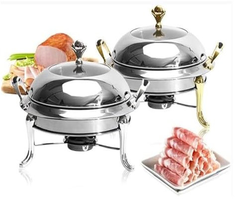 MPMPM Round Buffet Chafer, Stainless Steel Chafing Dish Full Size Warmer Buffet Dish Catering Pan with Visible Lid, Food Pan and Fuel Holder(Silver,28cm)
