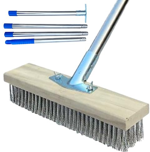 Acunny Brosse de Pont avec Manche Longue, Balai extérieur - Brosse métallique en Acier Inoxydable | Outil de Nettoyage de Garage, Outil de Lavage en Plein air pour Douche, Mur, Garage, Cour, Patio