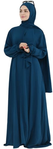 khalat Frauen Muslimische Gebet Abaya Islamisches bescheidenes Kleid mit Hijab-Schal Spitzenärmel Fließendes Abaya-Kleid