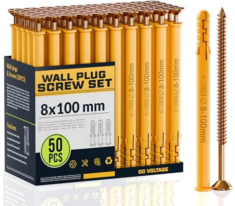 DC VOLTAGE Juego de 50 tacos y tornillos de pared de 8 mm x 100 mm, tornillos de fijación de hormigón y anclajes de expansión de pared, kit de tacos de montaje para colgar en la pared, montaje en TV