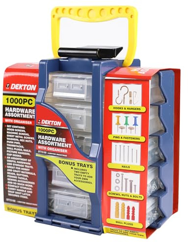 Dekton 1000PC Hardware Kit | Comprehensive Assortment of Screws, Nuts, Bolts, Washers & Anchors | Organized Storage Box | Ideal for DIY, Home Repair, & Professional Use | Durable & Corrosion-Resistant