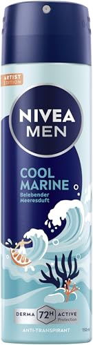 NIVEA MEN Cool Marine Artist Edition Deo Spray, Deodorant für 72h Anti-Transpirant-Schutz gegen Schweiß und Geruch, Deospray mit erfrischendem Duft (150 ml)