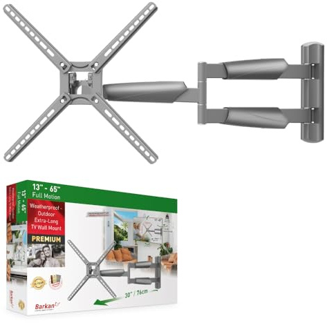 Barkan Longueur 76cm Support TV Mural extérieur pour écrans 13-65 Pouces, Inclinable et orientable, Poids Max. 36Kg, Extra Extensible, pour LED OLED LCD, Max. VESA 400x400, pour Gazebo