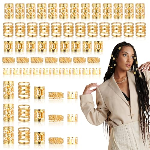 Ouligay 100pcs Gold Hair Cuffs Accessories Charms Rings for Braids, Hair Jewellery for Braids, Adjustable Braid Clips Dreadlock Gold Pieces Jewelry for Men Women Festival