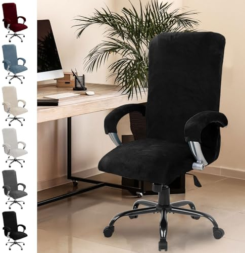Chingcoo Samt Bürostuhl Bezug, Bürostuhl Überzug mit Armlehne, Sitzbezug Hohe Lehne Sitzbezug, Gaming Stuhl, Stuhlhussen Bezug Sessel Überzug, Elastische Hussen (Schwarz)