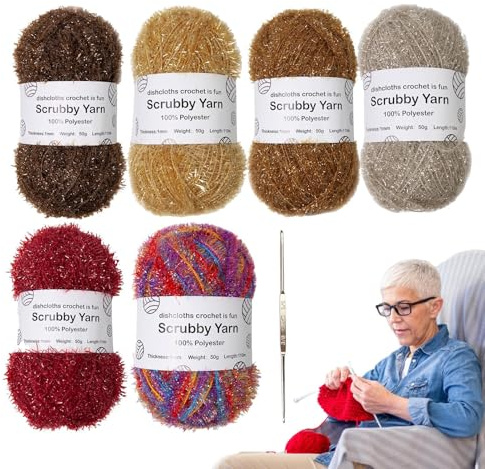 Scrubby-Garn Zum Häkeln – 100% Polyester Kratzfestes Garns | Weiches Texturiertes Handarbeitsgarn Für Spülschwämme Reinigung | Häkelns Garning – Küche Bad Haushalt