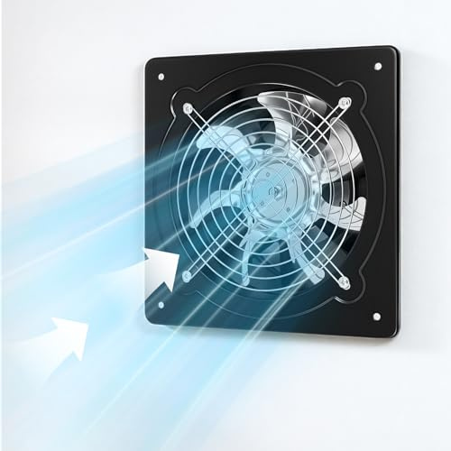 Desnysmf 25 * 25 * 15cm Schwarz Axial Industrie Ventilator 200mm Gebläse Lüfter Wand Fenster Abluftventilator, 80 W, 60 dB Geräusch, für Entlüftung, Belüftung, Luftzirkulation