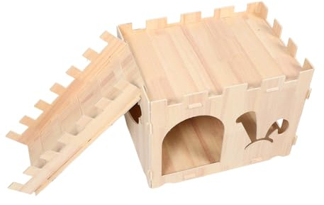 Milisten Häuschen aus Holz für Kaninchen und Meerschweinchen mit Leiter und Dach Leicht Aufzubauen als Versteck und Rückzugsort für Kleintiere und Nagetiere