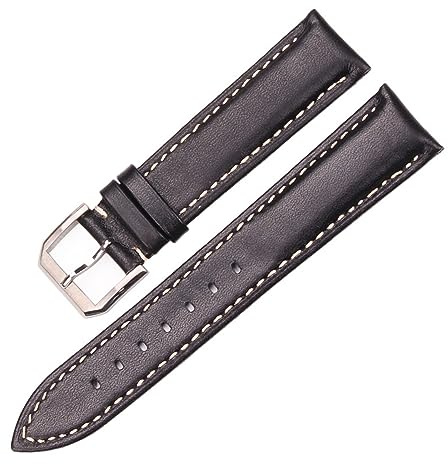 Run Ken Vintage Klockarmband Svart Brun Handgjord Slät Klockarmband I Äkta Läder Klocktillbehör Metallspänne(Black,24mm)