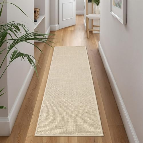 Cheerx Tapis Cuisine Devant Evier, 50x120cm Tapis Couloir Tissé, Antidérapant et Lavable, Facile à Nettoyer pour Passage, Manger, Buanderie, Salle de Bains, Buanderie, Beige