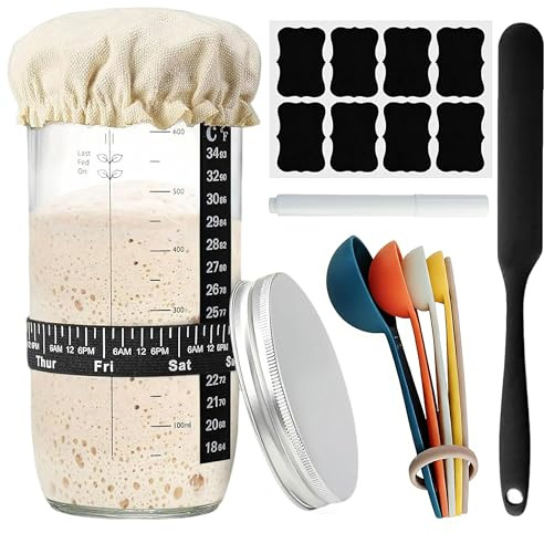 Kit pain au levain 9 pièces – Pot de fermentation 1000ml, thermomètre, spatule et accessoires de pâtisserie inclus, pour une boulangerie parfaite