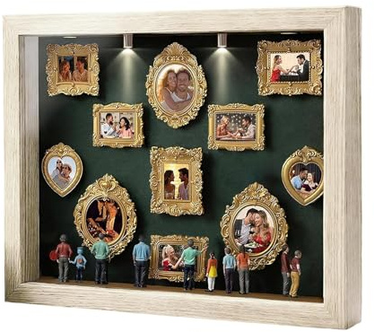 DIY Mini Museum Silhouette Box, Mini Marcos para Fotos Cajas de Silueta de Museos, Cuadros Cajas de Sombra de Foto Personalizada con 8 Cifras de Museo y 11 Marcos Dorados, Regalo para Valentín