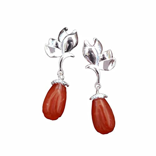 Bijoux Agate Femelle S925 Sterling incrusté de Boucles d'oreilles Fleur de Magnolia, Bijoux Cadeau Boucles d'oreilles Bijoux