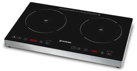 GastroHero Doppel Induktionskochfeld 3500 W, IKE2H35 | 2 Kochzonen, Touch-Bedienung, Edelstahl & Glas, Induktionsherd, mit Timer, 60–240 °C, Gastronomie