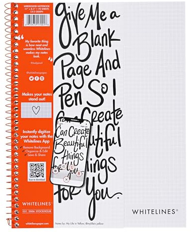 ROARING SPRING Whitelines Spiral Graph Ruled Notebook, Digitally Download Your Notes with FREE App, Premium Gray Paper, 11 x 8.5 70 Sheets