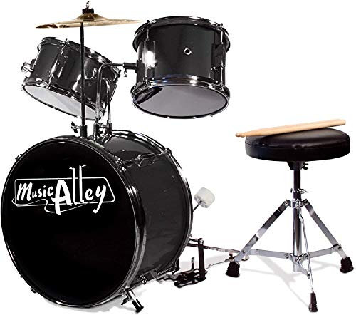 Music Alley DBJK02-BK 3-teiliges Anfänger-Drumkit für Kinder - Schwarz -inch schwarz