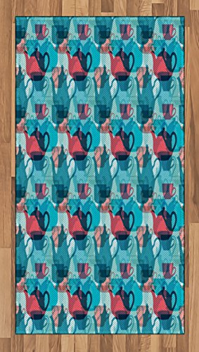 Ambesonne Tea Party Area Rug, Crockery Composition Abstract Overlapping Silhouettes Teapot and Cups, Flat Woven Accent Rug for Living Room Bedroom Dining Room, 2' 6 x 5', Dark Coral Pale Blue