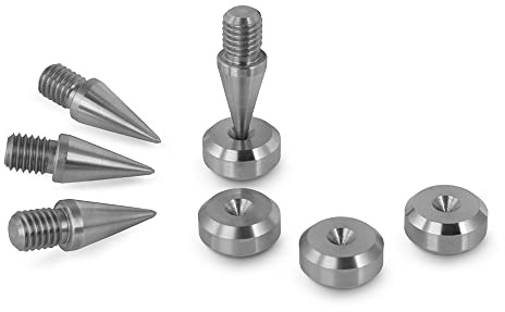 PrecisionGeek - Punte e cuscinetti per altoparlanti, acciaio inossidabile, punte M6, cono diametro 10 mm e cuscinetti diametro 16 mm, forma smussata
