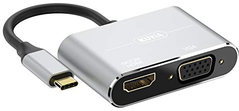 KUYiA Adaptateur USB C vers HDMI VGA 2 en 1 USB 3.1 Type-C vers VGA et HDMI Convertisseur Hub Compatible avec MacBook Pro/Air, iPad Pro, Samsung Galaxy, Google Chromebook, Pixel, LG, Dell, HP - Gris