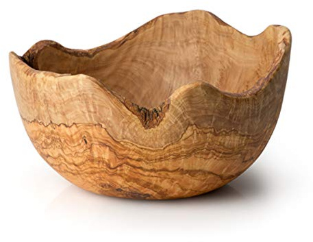 Continenta Skål av naturligt olivträ, Ø 30 cm, serveringsskål i naturform, naturprodukt, förädlad med livsmedelssäker olja, unik, B07KT5DGWT