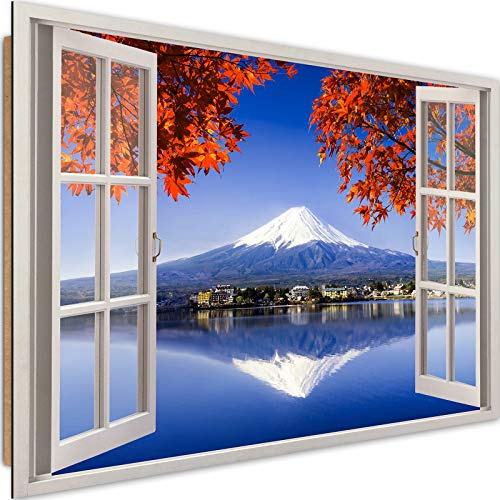 Feeby Cuadro Decorativo XXL Vista de la Ventana 120x80 cm 1 Pieza Modernos Impresión Artística Calidad Fotografica Imagen Decoración de Pared Salon Dormitorio Cocina Oficina Pasillo Montana Azúl