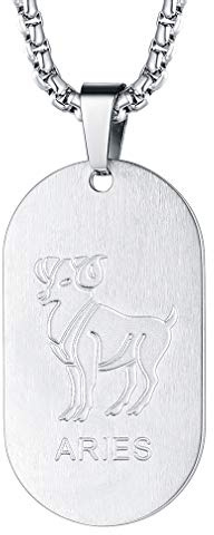 FaithHeart Collana Militare 12 Segni Zodiacali Collana Uomo Collana Personalizzata Nome Testo Incisione Collana Acciaio Inox Ciondolo Argento Ovale Catena 55+5 CM Impermeabile Anallergico